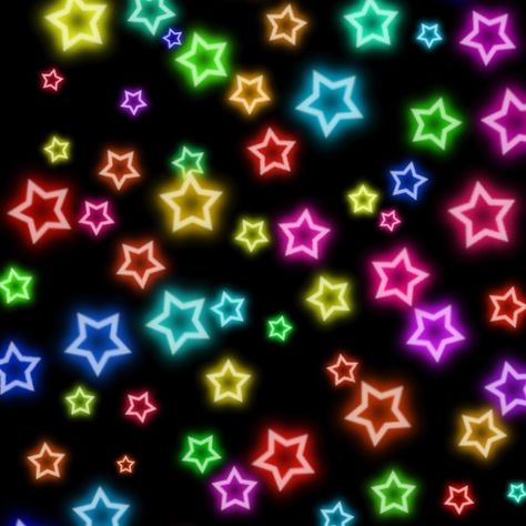 Scene Stars Background, Neon Star Wallpaper, 2000s Star Wallpaper, Glowing Stars Wallpaper, Rainbow Stars, Neon Stars Wallpaper, Scenecore Background, Cool Backrounds, Scene Pfp