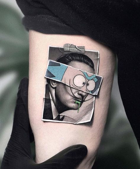 Salvador Dali Tattoo, Dali Tattoo, Rick And Morty Tattoo, Pop Art Tattoos, Tattoo Inspiration Men, Calf Tattoo, Realism Tattoo, Black Ink Tattoos, Simplistic Tattoos