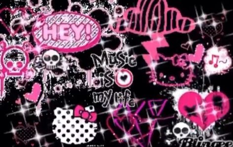 Princesa Emo, 2000s Wallpaper, Pink Emo, Pink And Black Wallpaper, Kitty Aesthetic, Timmy Turner, Emo Princess, Scene Aesthetic, Pink Goth