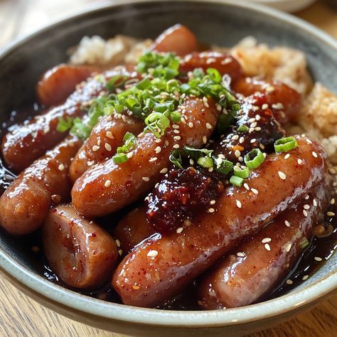 🌭🍲 Experience the unique taste of Korean Sundae, a traditional sausage delight! 🌶️✨ #KoreanCuisine #SundaeSausage #TraditionalTastes Sundae (Korean Sausage) Ingredients: Pork intestine (2 lbs, cleaned) Sweet rice (1 cup, cooked) Cellophane noodles (1 cup, cooked) Blood (1 cup, optional) Garlic (2 cloves, minced) Ginger (1 tsp, minced) Sesame oil (2 tbsp) Salt and pepper (to taste) Instructions: Mix cooked rice, noodles, blood (if using), garlic, ginger, sesame oil, salt, and pepper. Stuff... Korean Sundae, Asian Sausage, Korean Sausage, Cellophane Noodles, Sausage Ingredients, Sweet Rice, Instagram Recipes, Twisted Recipes, Cooked Rice