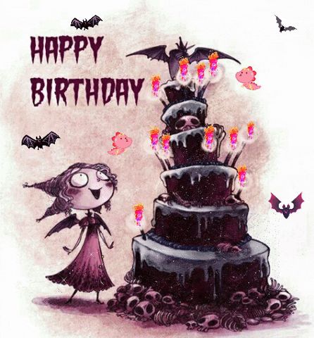 https://i.pinimg.com/originals/0b/41/78/0b417841c5210105e1bd79e52b79da81.gif Happy Birthday Gothic, Happy Birthday Halloween, Birthday Signs, Birthday Greetings Funny, Halloween Wishes, Happy Birthday Vintage, Birthday Illustration, Happy Birthday Meme, Happy Birthday Pictures