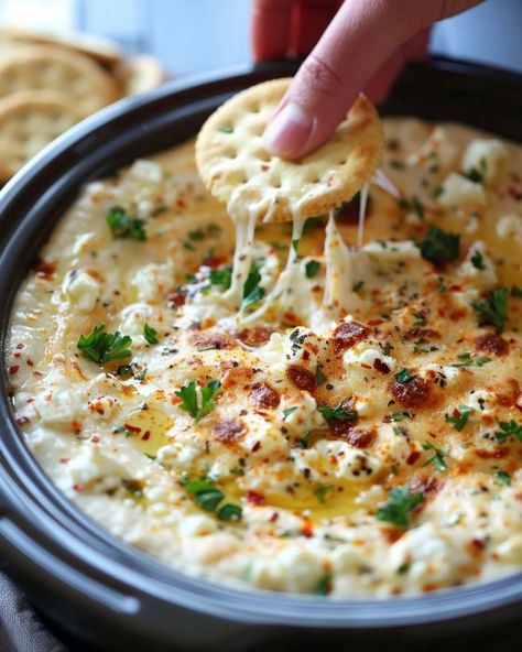 Feta Cheese Dip, Dip Recipes Crockpot, Homemade Pita Chips, Slow Cooker Kitchen, Recipes Savory, Feta Dip, Dip Recipes Easy, Cheese Dip, Party Food Appetizers