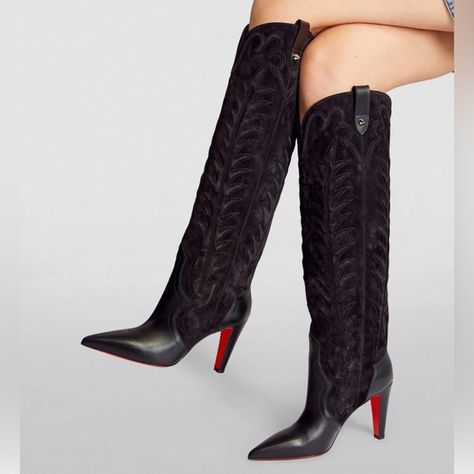 Knee High Cowboy Boots, Red Louboutin, Suede Leather Boots, Shoe Show, Smooth Lines, Shoes Trainers, Shoes Heels Boots, Harrods, Suede Leather