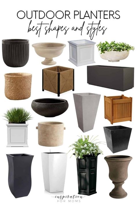 It’s time to start filling all those outdoor planters. Today I’m sharing with you all my favorite selections of outdoor planters you are sure to love! See them all here: https://inspirationformoms.com/outdoor-planters-best-shapes-styles/ #outdoorplanters Flower Planter Ideas, Front Porch Planter Ideas, Porch Planter Ideas, Large Wooden Planters, Oversized Planters, Front Porch Flowers, Front Porch Planters, Porch Flowers, Porch Planters