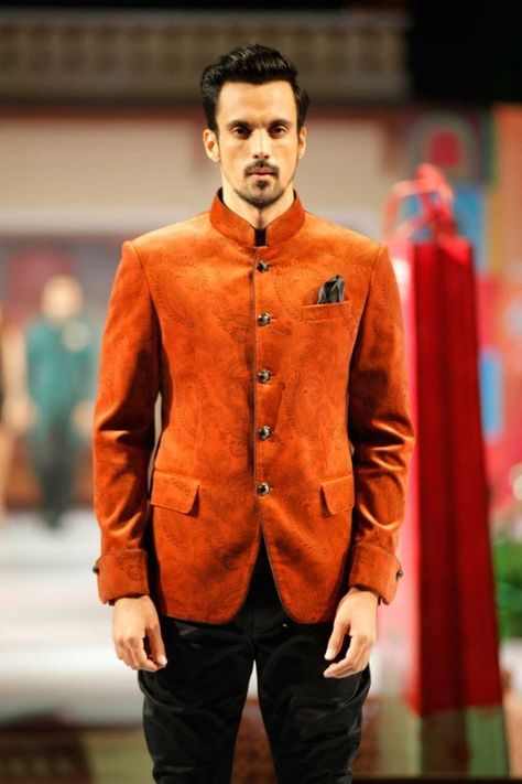 bright colored orange designed jodhpuri men Engagement Dress For Men, Girl Frock Design, Jodhpuri Suits, Girl Frock, Groom Dress Men, Looks For Men, Formal Jacket