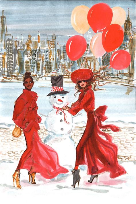 Making Snowman, Girly Graphics, Christmas Sketch, Barbie Fashion Sketches, Lifestyle Illustration, The Magic Of Christmas, Magic Of Christmas, Holiday Art, Estee Lauder