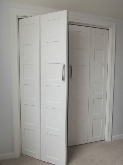 how to make bifold doors into french doors 2, Wife in Progress on Remodelaholic Cupboard Door Ideas, Bifold French Doors, Bifold Doors Makeover, Laundry Closet Makeover, Folding Closet Doors, Diy Closet Doors, Closet Makeover Diy, Bedroom Closet Doors, Door Makeover Diy