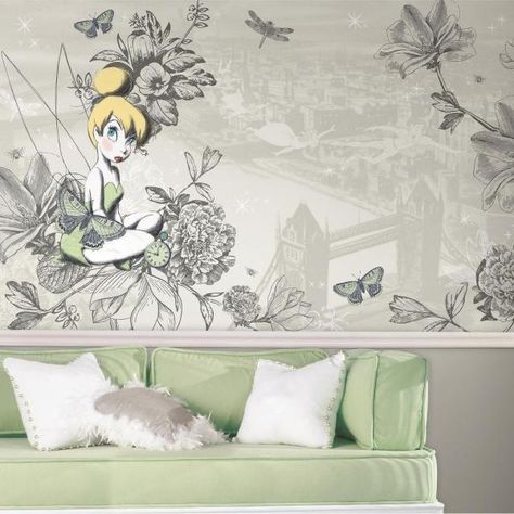 Disney Wall Murals, Tinkerbell Wallpaper, Room Mates, Roommate Decor, Disney Wall, Disney Home Decor, Disney Vintage, Large Chair, Disney Fairies