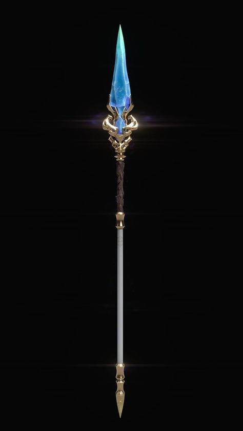 Magic Staff Fantasy Art, Ice Spear Fantasy, Lance Concept Art, Double Sided Spear Concept Design, Fantasy Spear Art, Cool Spears Design, Spear Fantasy Art, Magic Amulet Fantasy Art, Magic Swords Fantasy