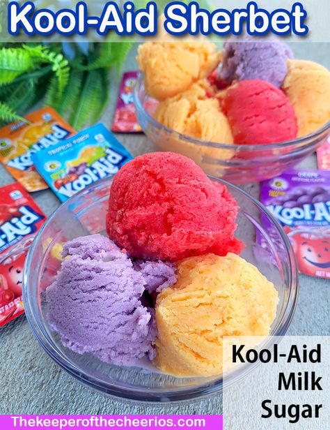 kool-aid-sherbert-1 Sherbet Recipes, Ice Cream Maker Recipes, Spring Treats, Easy Ice Cream, Homemade Ice Cream Recipes, Cold Treats, Ice Cream Popsicles, Ice Cream Desserts, Candy Bars