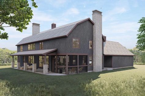 Double-Story, 5-Bedroom Handsome Barndominium-Style House with Large 3-Car Garage (Floor Plan) - HomeownerCosts Ranch Barndominium, Barn Plan, Barn Homes Floor Plans, Gambrel Roof, Rustic Exterior, Barn Style House Plans, Barndominium Floor Plans, Barn Style House, Wood Siding