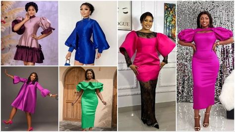 Mikado Dress Styles, Mikado Styles For Ladies, Mikado Silk Dress Nigeria, Mikado Gown Styles, Mikado Styles, Flare Short Gown, Short Flare Gown, Ankara Short Flare Gowns, English Outfit