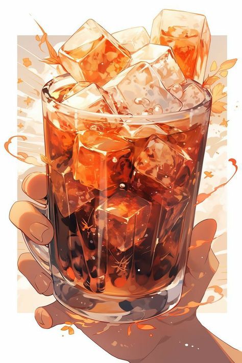 Drink Art Illustration, Iced Tea Illustration, Beverage Drawing, Tea Illustration Art, Drinking Illustration, Drink Reference, Drink Artwork, Beverage Illustration, Ice Illustration