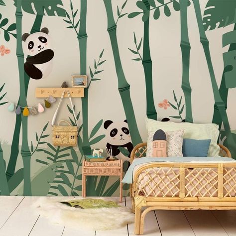 Bedroom And Playroom, Baby Nursery Wallpaper, Cute Pandas, Tree Wallpaper Mural, Panda Nursery, Bamboo Wallpaper, Forest Backdrop, Kids Room Murals, Forest Mural