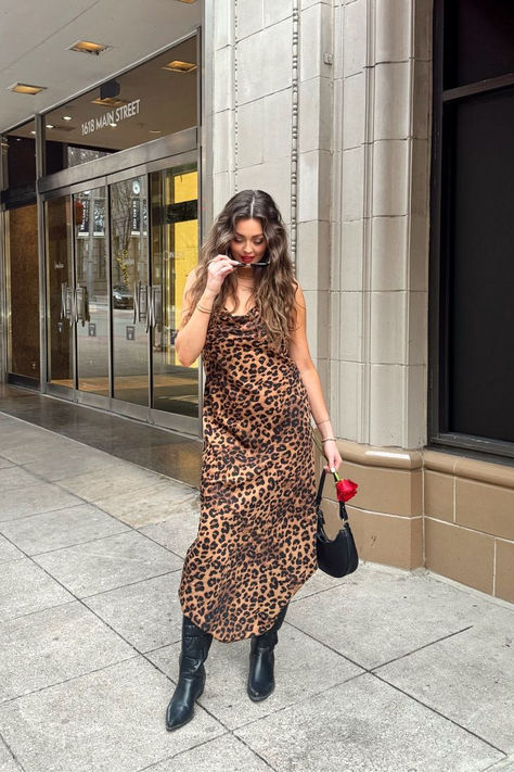 This dress is the perfect "it girl" leopard piece to add to your closet from Amazon! I love adding cowboy boots with a midi slipdress for an chic elevated look. Leopard Print Boots Outfit, Print Boots Outfit, Leopard Dress Outfit, Dress From Amazon, Slip Dress Outfit, Model Hairstyles, Dresses With Cowboy Boots, Midi Dress Outfit, Leopard Style