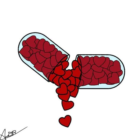 Pill With Hearts Tattoo, Heart Art Aesthetic Drawing, Heart Pill Tattoo, Pill Doodle, Pharmacy Tattoo Ideas, Pill Bottle Tattoo, Pill Tattoo Ideas, Pill Bottle Drawing, Pills Drawing