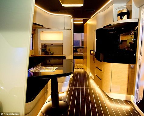 Luxury Caravans, Cinema Screen, Camping Bar, Motorhome Interior, Caravan Decor, Caravan Makeover, Bus Interior, Luxury Motorhomes, Luxury Van