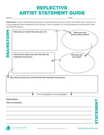 Reflective Artist Statement Guide - FLEX Assessment Artist Statement Worksheet, Art Critique Worksheet, Artwork Analysis, Art Evaluation, Ceramics Classroom, Artist Management Music, Art Reflection, Intro To Art, Art Analysis