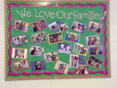 Our preschool loves families and our class loves seeing photos of mom and dad all day! Our Family Wall Classroom, Family Board Preschool, Preschool Family Theme, Parent Appreciation, November Preschool, Nature Classroom, Infant Toddler Classroom, Family Picture Collages, Board Themes