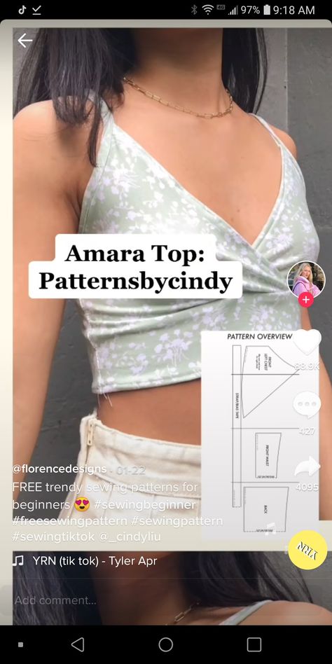 Top Template Sewing, Sewing Tiktok, Amara Top, Trendy Sewing Patterns, Clothes Sewing, Clothes Sewing Patterns, Sewing Project, Sewing For Beginners, Sewing Patterns Free