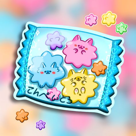 Cutest drawing of the japanese candy Konpeito. It is also a sticker in my shop! Konpeito Drawing, Konpeito Candy, Candy Stars, Candy Cat, Artistic Gifts, Candy Drawing, Clay Pins, Cute Journal, Cat Candy