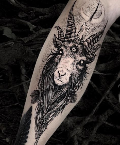 Tattoo Goat, Rip Tattoos For Mom, Goat Tattoo, Satanic Tattoos, Pagan Tattoo, Feminine Skull Tattoos, Feminine Tattoo Sleeves, Armband Tattoos, Capricorn Tattoo