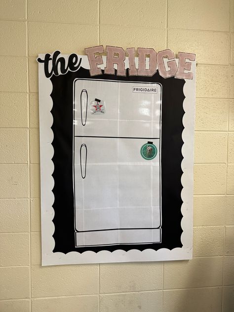 Fridge Bulletin Board, Our Fridge Classroom, The Fridge Bulletin Board Classroom, The Fridge Bulletin Board, Fridge Worthy Bulletin Board, Teacher Whiteboard Magnets, Secondary Teacher, Future Classroom, Bulletin Boards