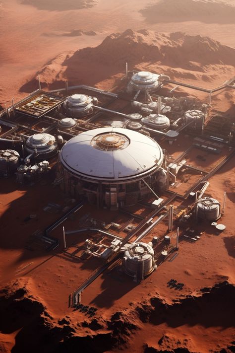 Futuristic Mars Colony, Mars Base Concept Art, Planet Colony Concept Art, Mars Colony Concept Art, Mars Sci Fi, Sci Fi Colony, Mars Concept Art, Space Colony Concept, Starship Interior