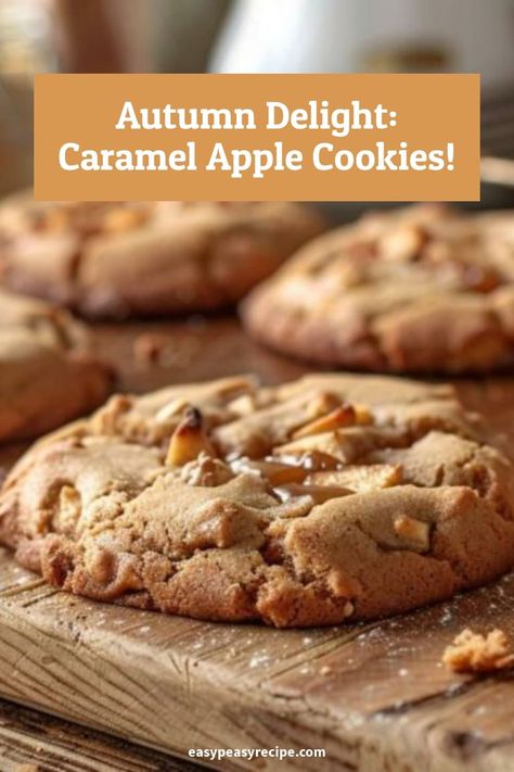 Delightful Caramel Apple Crisp Cookies Recipe for Fall Treats Apple Crisp Cookies, Cinnamon Cookies Recipes, Crisp Cookies, Caramel Apple Cookies, Caramel Apple Crisp, Granola Cookies, Caramel Apples Easy, Recipe For Fall, Easy Peasy Recipes