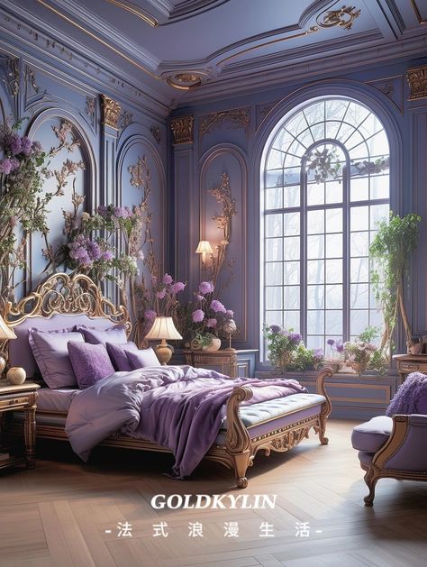 Purple Victorian Bedroom, Bridgerton Bedroom Ideas, Regency Bedroom Aesthetic, Purple And Gold Room, Princess Bedroom Ideas For Women, Bridgerton Inspired Bedroom, Bridgerton Bedroom Aesthetic, Peony Bedroom, Purple Princess Room