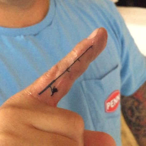 Such a sweet idea! Yesterday's #fishing #tattoo at @kingsavetattoo  @fishinwithshredders get on this guys level. A fish on the other finger soon! Fishing Rod Finger Tattoo, Fish Hook Tattoo On Finger, Catfishing Tattoo, Catfish Tattoos For Men, Fishing Lure Tattoo For Men, Fishing Pole Tattoo, Fishing Lure Tattoo, Fly Fishing Tattoo, Fishing Hook Tattoo