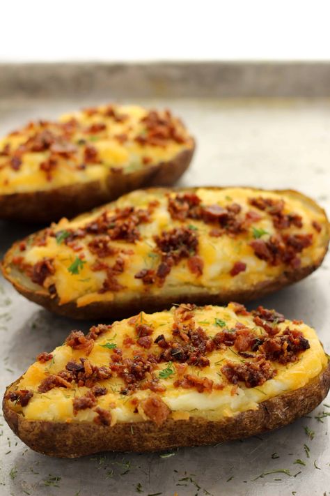 Make Ahead Twice Baked Potatoes, Freezer Sides, Freeze Casseroles, Potato Appetizer, Ez Recipes, Easy Twice Baked Potatoes, Food Potatoes, Freeze Food, Stuffed Vegetables