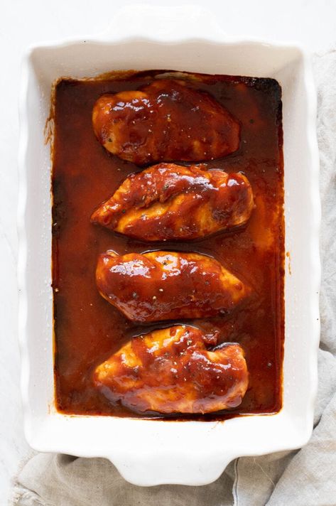 Easy Oven Baked BBQ Chicken Breast Recipe - iFoodReal.com Oven Baked Barbeque Chicken, Oven Baked Boneless Chicken Breast, Oven Baked Bbq Chicken Breast, Oven Bbq Chicken Breast, Baked Bbq Chicken Breast, Baked Barbeque Chicken, Bbq Baked Chicken Breast, Baked Bbq Chicken Recipes, Baked Boneless Chicken Breast