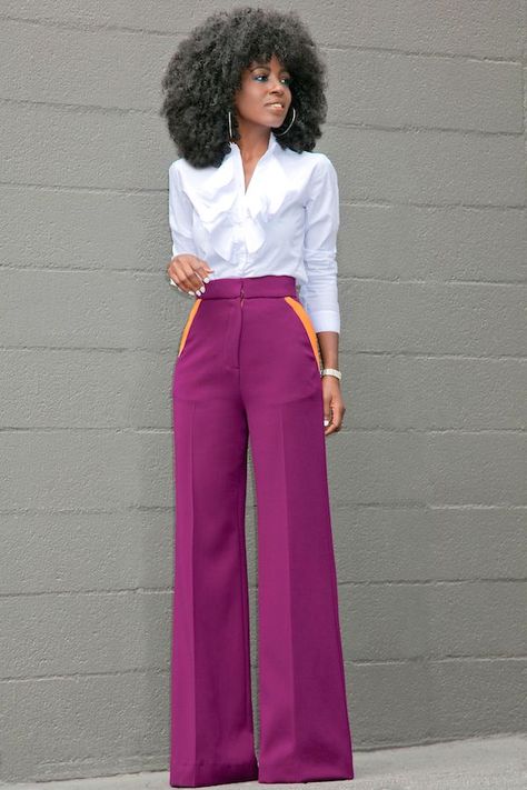 Ruffled Button Down + Contrast Pockets Wide Leg Pants Busniss Casual Outfits, Wide Leg Formal Pants Outfit, Wide Leg Pant Work Outfit, Wide Legged Pants Outfit, V Pants, Wide Leg Pants Style, Celana Fashion, Wide Leg Pants Outfit, Style Pantry