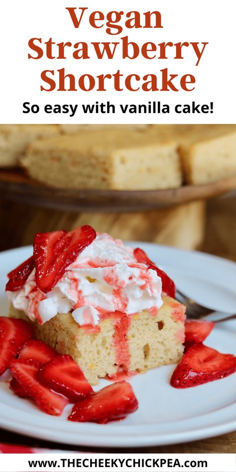 This easy Vegan Strawberry Shortcake features layers of vanilla cake, juicy strawberries, and whipped cream. Perfumed with orange and cinnamon, it’s perfect for celebrating summer. Eggless Strawberry Shortcake, Gluten Free Dairy Free Strawberry Shortcake, Vegan Shortcake Recipe, Strawberry Shortcake Dairy Free, Vegan Strawberry Dessert Recipes, Vegan Gluten Free Strawberry Shortcake, Dairy Free And Egg Free Desserts, Vegan Strawberry Shortcake Cake, Strawberry Shortcake Vegan