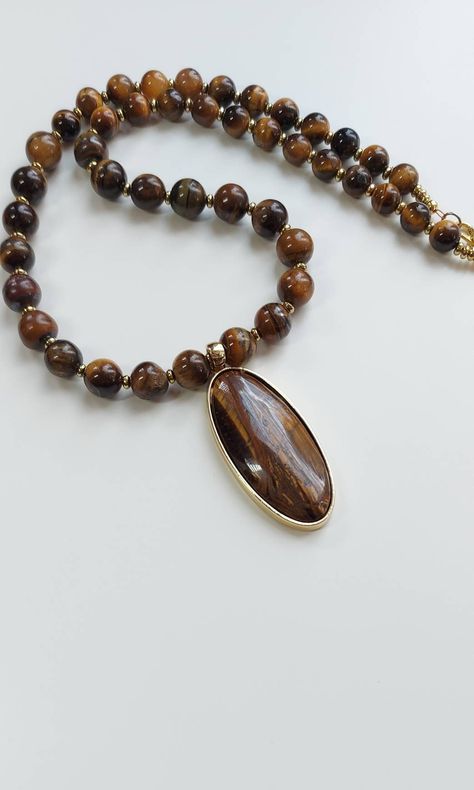 Mom Birthday Gifts, Gift For Mom Birthday, Golden Tiger, Chunky Bead Necklaces, Stones Necklace, Tiger Eye Jewelry, Gemstone Pendant Necklace, Crystal Bead Necklace, Tigers Eye Gemstone