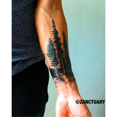 - from small and simple to large and intricate, there's a design for everyone. See photos and get inspired #longsleevetattoos #menstattoos Tattoo Pine Tree, Tree Sleeve Tattoo, Pine Tattoo, Tree Sleeve, Zeus God, Half Sleeve Tattoos Forearm, Fake Tattoo Sleeves, Pine Tree Tattoo, Tattoo Forearm