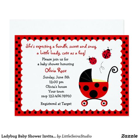 Ladybug Baby Shower Theme, Ladybug Party Invitations, Bug Baby Shower, Ladybug Invitations, Kitchen Bridal Shower, Ladybug Baby Shower, Ladybug Baby, Baby Ladybug, Ladybug Theme