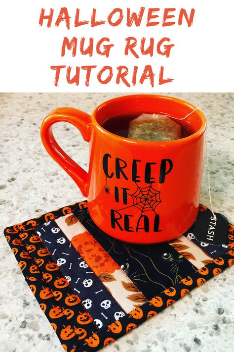 Simple Mug, Mug Rug Tutorial, Make A Mug, Sewing Binding, Rug Tutorial, Baking Tutorial, Halloween Festival, Halloween Mug, Mug Rug