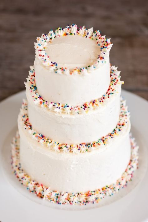 Sprinkle Wedding Cake  we ❤ this!  moncheribridals.com  #weddingcake #weddingcakewithsprinkles Sprinkle Wedding Cakes, Zoe Cake, Epic Cakes, Fluffy Buttercream Frosting, Sprinkles Party, Best Buttercream Frosting, Bakers Table, Best Buttercream, Food Decorating