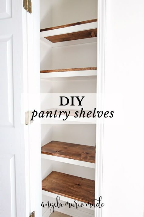 Wood Pantry Shelves, Dish Pantry, Diy Pantry Makeover, Small Pantry Closet, Diy Built In Shelves, Diy Pantry Shelves, Wood Pantry, Pantry Renovation, Pantry Closet Design