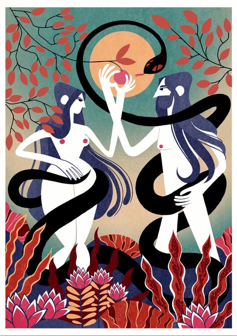 Adam And Eve Illustration, Eve And Adam, Abrahamic Religions, Art Healing, Folk Lore, Cubist Art, Apple Art, Paradise Lost, Hebrew Bible