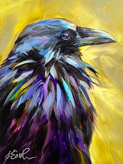 Crow Paintings, Fall Painting Inspiration, Acrylic Bird Painting, Vertical Painting Ideas, Bird Oil Painting, How To Paint A Crow, Abstract Funky Art Paintings, Bird Acrylic Painting, Easy Bird Painting