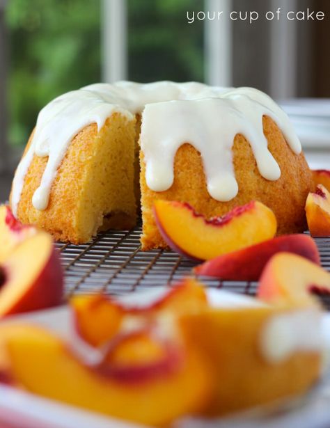 Peaches and Cream Bundt Cake Peach Bundt Cake Recipes From Mix Boxes, Small Bundt Cake Recipes, Peach Bundt Cake, Peach Yogurt, Bundt Cake Recipes, Mini Bundt, Peach Recipes, Peach Cake, Peaches And Cream