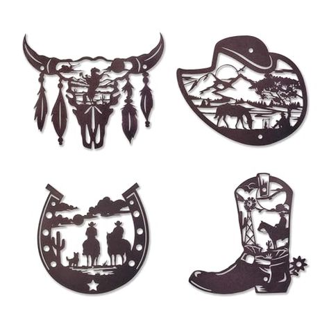 4 Pcs Western Wall Decor Rustic Brown Western Decor for Home Metal Western Decor Cowboy Boot Horseshoe Cowboy Hat Cow Skull Wall Art Decor Country Western Decor for Bedroom Living Room Bathroom (A) Cowboy Symbols, Horseshoe Cowboy, Metal Cowboy, Country Western Decor, Rustic Decorations, Cowboy Decor, Western Wall Decor, Skull Wall Art, Western Bedroom