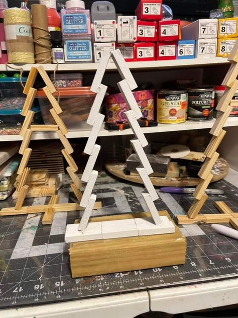 Jenga Block Christmas Tree Diy, Jenga Block Christmas Tree, Jenga Block Christmas, Block Christmas Tree, Jenga Blocks, Christmas Tree Diy, Block Craft, Tree Diy, Dollar Store Crafts