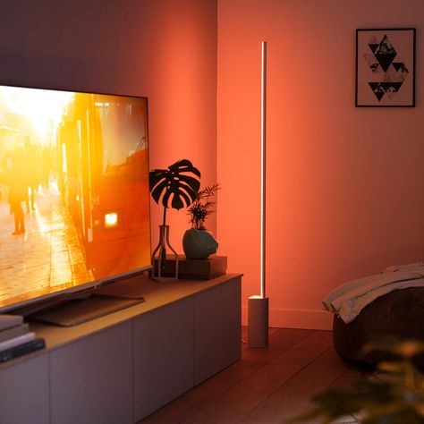 Phillips Hue, Philips Hue Lights, Hue Lights, Silver Floor Lamp, Led Floor, Cool Floor Lamps, Philips Hue, Hue Philips, Led Floor Lamp