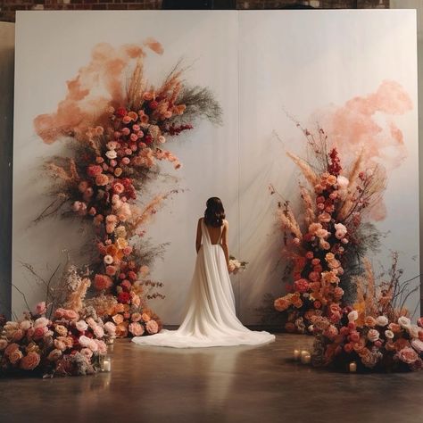 Unique Backdrop Ideas, Wedding Floral Backdrop, Unique Wedding Backdrop, Wedding Backdrop Photo, Butterfly Wedding Dress, Flower Backdrop Wedding, Wedding Stage Backdrop, Wedding Fayre, Wedding Ceremony Ideas