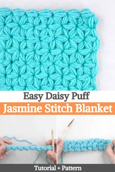 Jasmine Stitch Blanket, Jasmine Stitch Crochet, 100 Crochet Stitches, Quick Crochet Projects, Bernat Yarn, Stitch Blanket, Crochet Blanket Pattern Easy, Crochet Stitches For Blankets, Finger Knitting