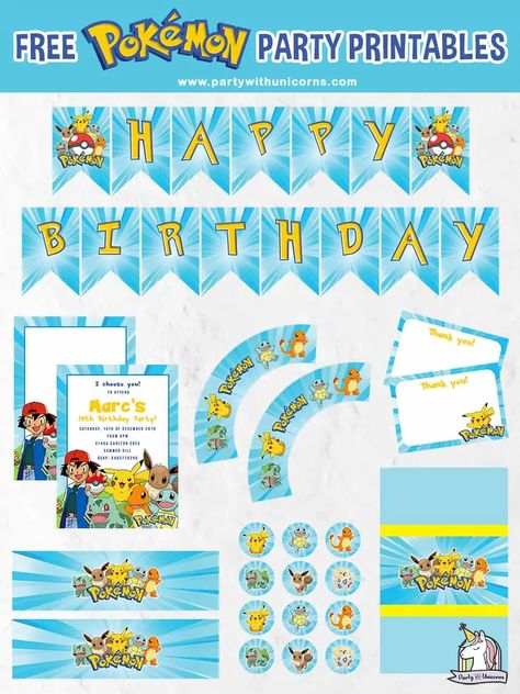 Pokemon Birthday Party Games, Pokemon Chocolate, Pokemon Cupcakes Toppers, Pokemon Cakes, Cake Pokemon, Library Party, Boys Birthday Party Games, Pokemon Printables, Freebies Ideas